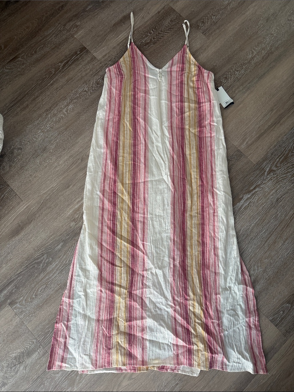 Rip Curl Pink, Cream & Mustard Striped Maxi Slip Dress